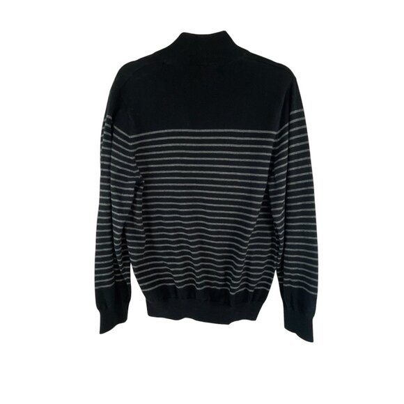 L.L.Bean Mens Medium Black Gray Striped Half-Zip Sz M Sweater Casual Streetwear - Picture 8 of 9